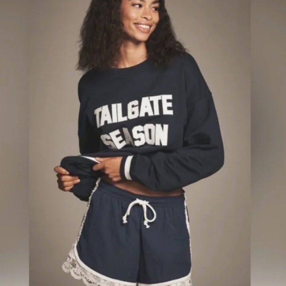 Beach Riot x Anthropologie Cotton Pullover Sweatshirt TAILGATE SEASON NWT